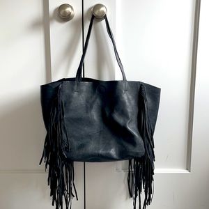 Chic Black Fringe Tote